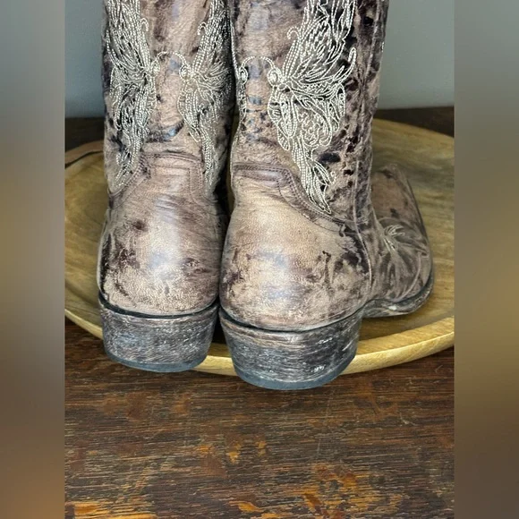 Old Gringo Brown Heeled Boots with Cream Embroidery 8.5 Butterfly - Picture 6 of 9
